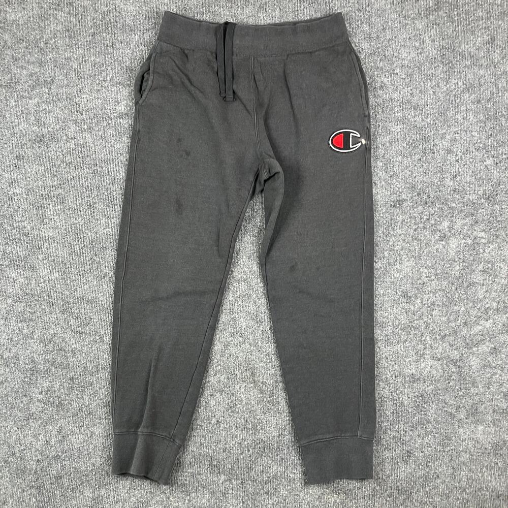 Champion Jogger Sweatpants Mens M Gray Logo Cuffed Fleece Athletic Pants